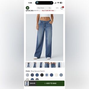 Blue Wide-Leg Denim Jeans - Women's Flare